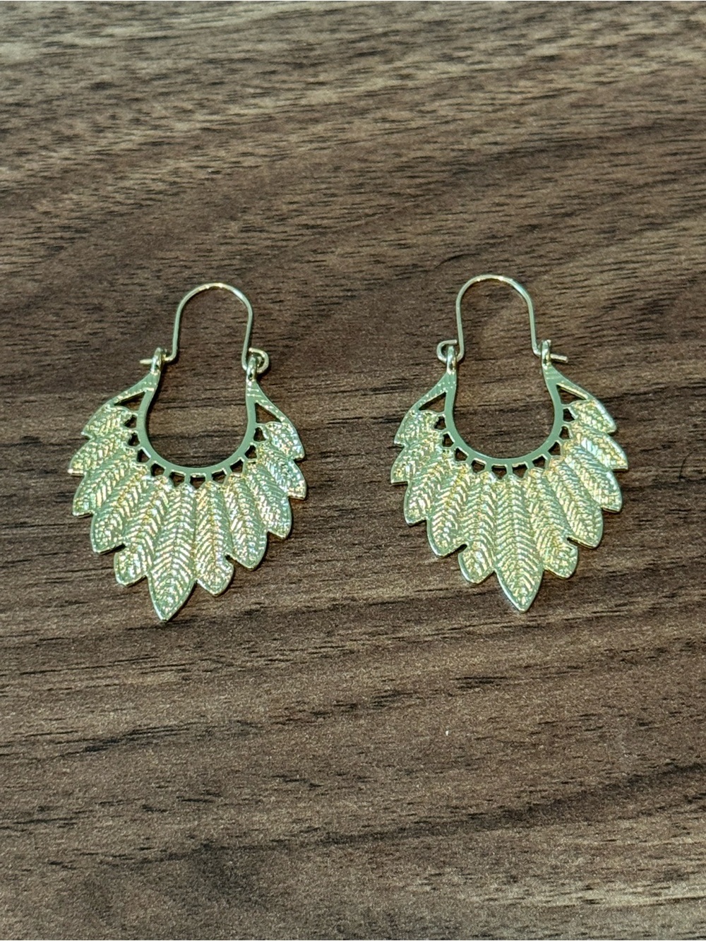 Gold Leaf Fan Drop Earrings - Women's Gold Tone